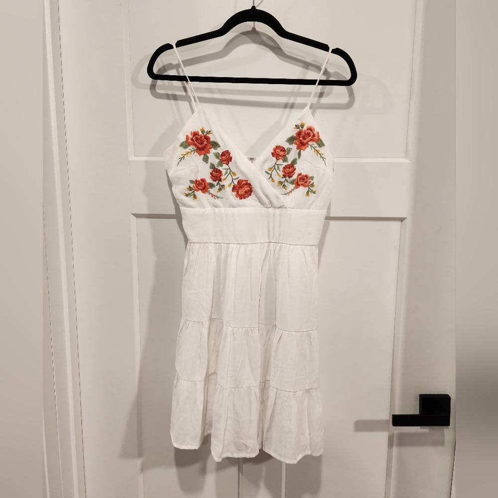 Altar'd State White Dress with Red Floral Embroidery